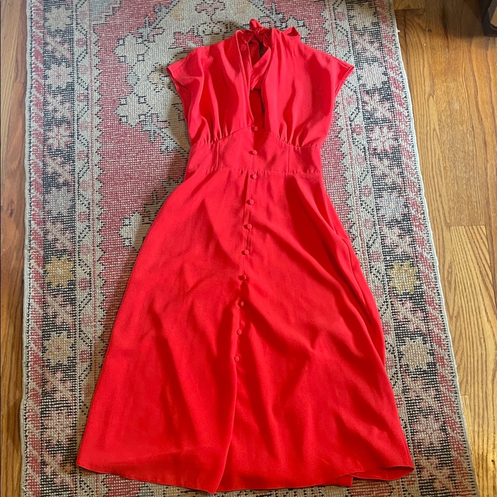 ASOS Red Button-Front Midi Dress